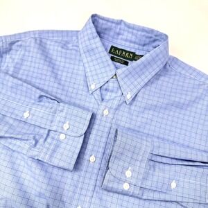 Lauren Ralph Lauren Mens Classic Fit Non Iron Blue Plaid Shirt Button up Sz 17.5